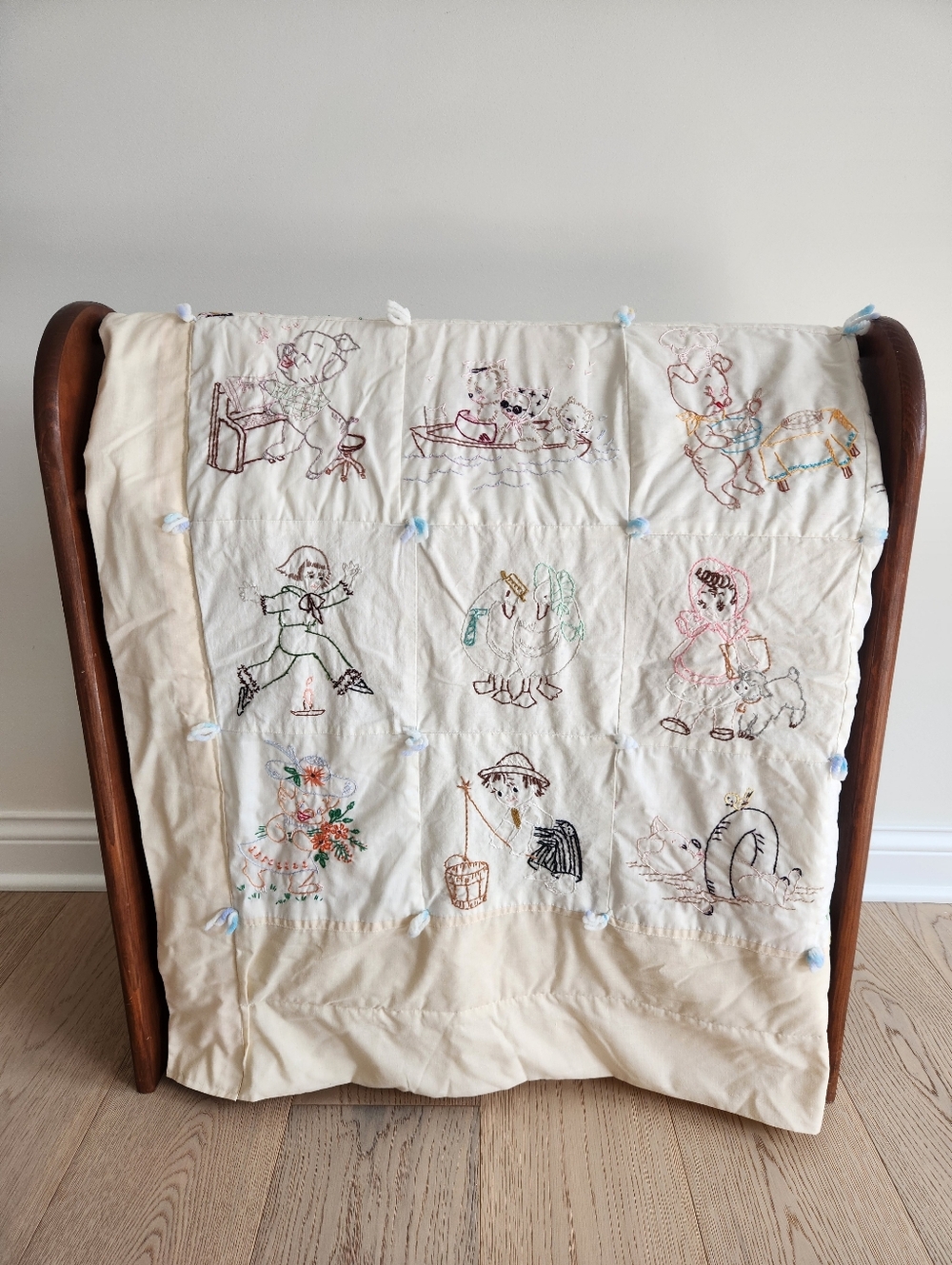 Vintage Handmade Embroidered Children's Quilt